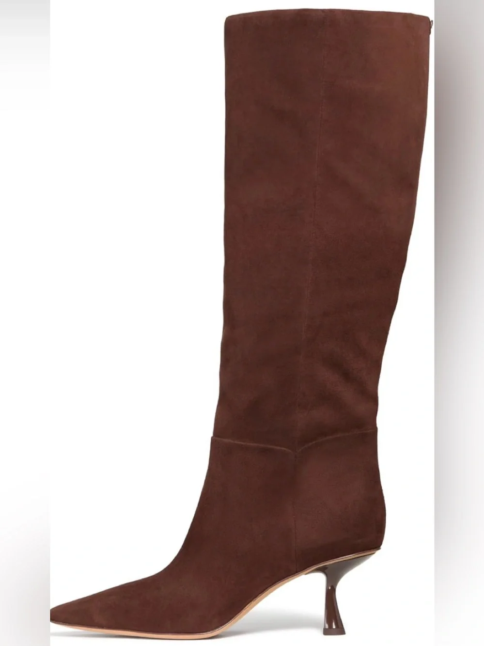 kate spade Brown Suede Knee-High Boots with Sculpted Kitten Heel